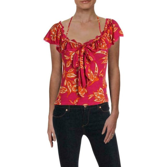 Cha Cha Cold Shoulder Printed Ruffled- Size Small - Picture 1 of 2